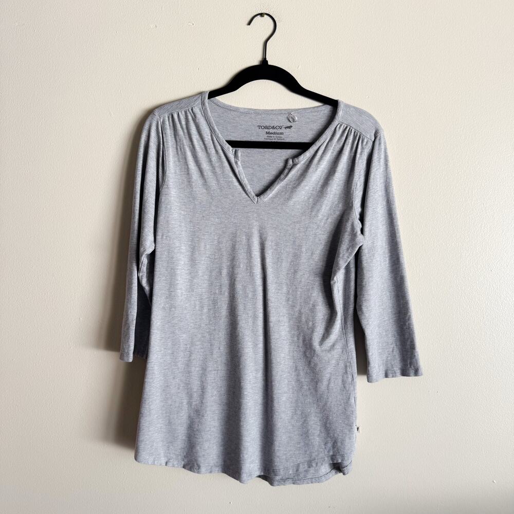 Toad and Co Grey V Neck Tamaya Tunic 3/4 Sleeve Casual Top Medium Eco Norm